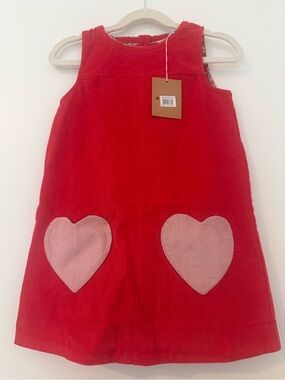 Mini Boden Red Corduroy Dress with Pink Heart Pockets